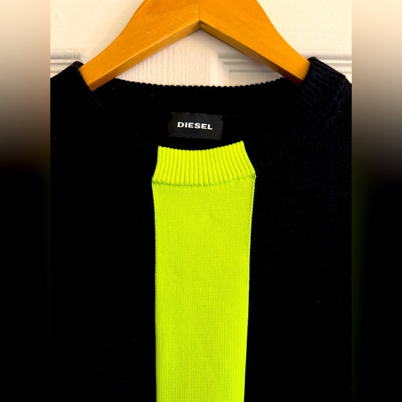 Diesel Sweater - Black with Yellow Fluorescent Stripe - Picture 2 of 5